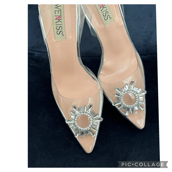 WETKISS DRESSY CLEAR CRYSTAL RHINESTONES SLINGBACK WEDDING PARTY NEW YEARS - Picture 4 of 9